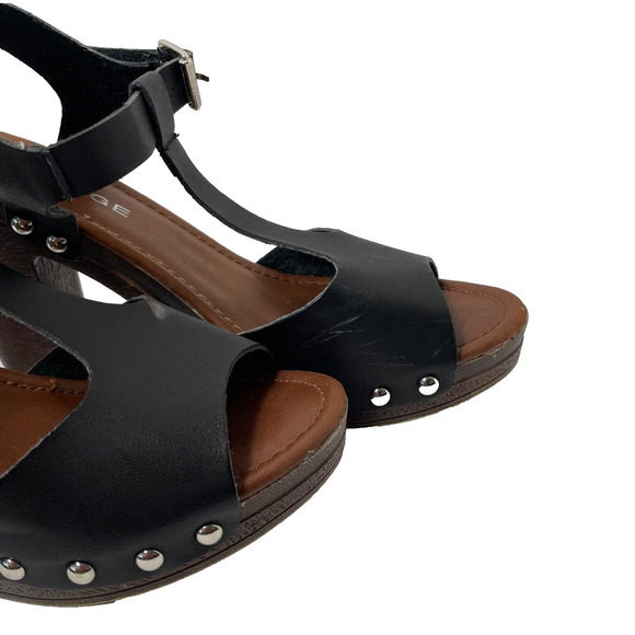 Rampage Quendele T Strap Heeled Sandal Brown Black Studded Size 6 FLAWED - Picture 4 of 10